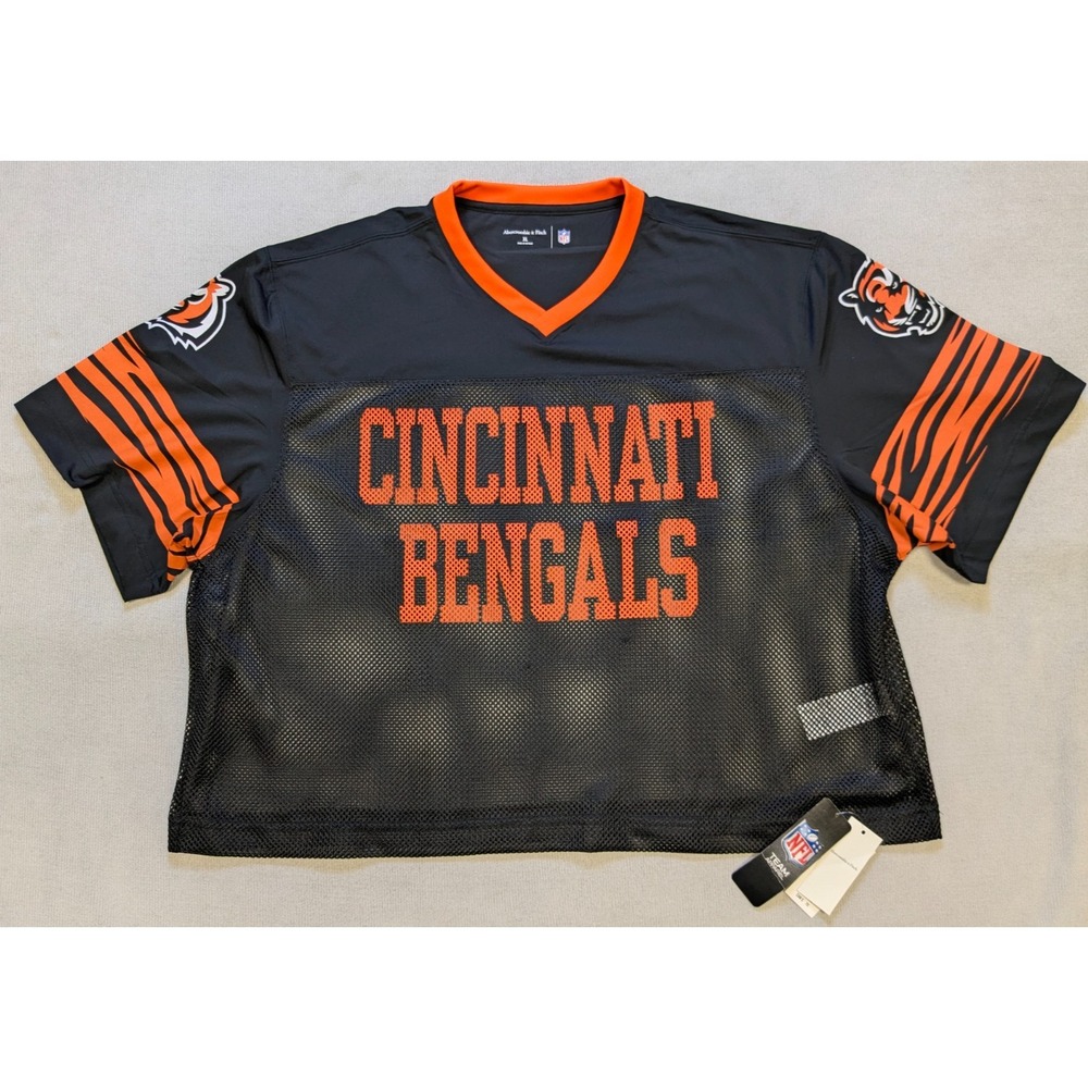Cincinnati Bengals Shirt Mens XL Black Abercrombie Fitch Mesh Cropped NFL New